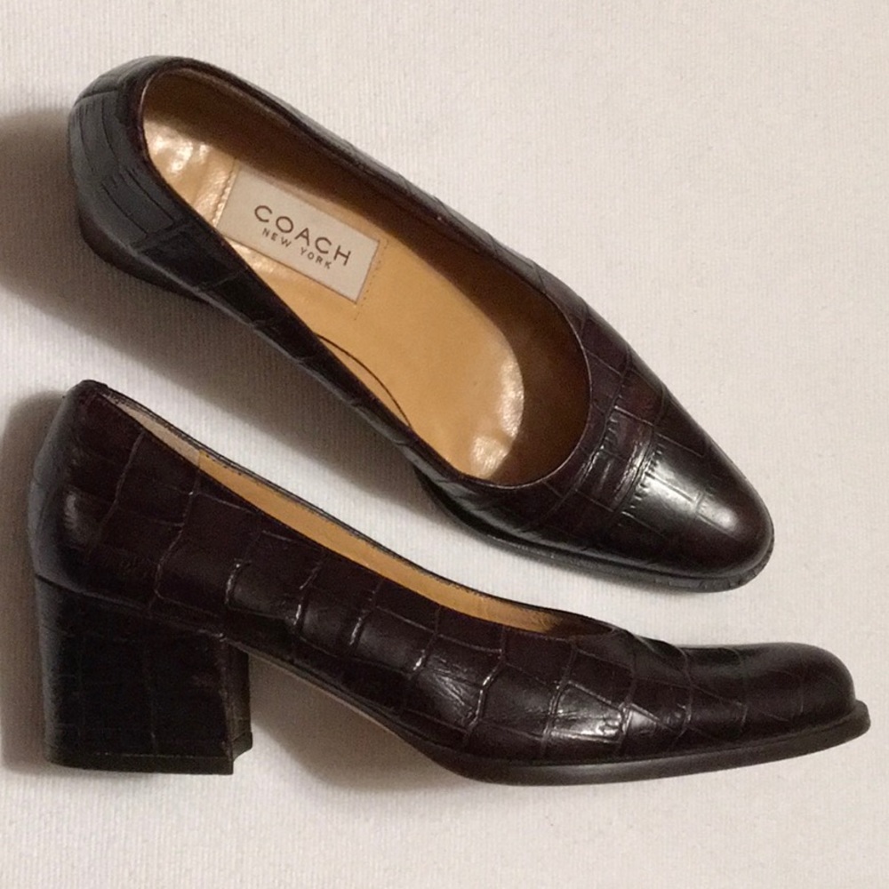 Coach Croc Print Block Heel Pumps 7.5